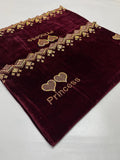 Luxurious Maroon Velvet Shawl with Exquisite Embroidered Border