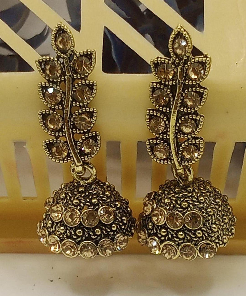 Leaf Design Gold Plated Gemstone Jhumka