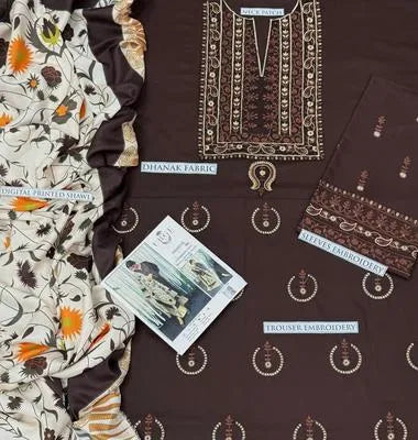 3 Pcs Women's Unstitched Embroidered Suit