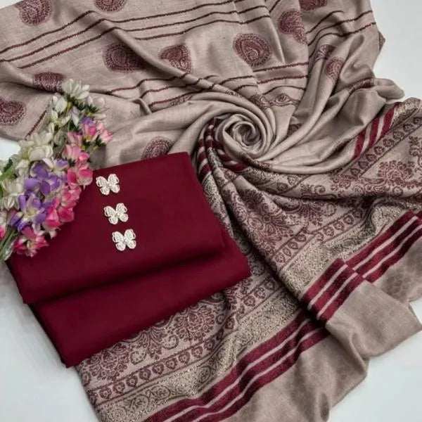 3 Pcs Women's Unstitched Plain Suit