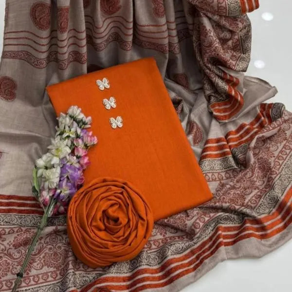 3 Pcs Women's Unstitched Plain Suit