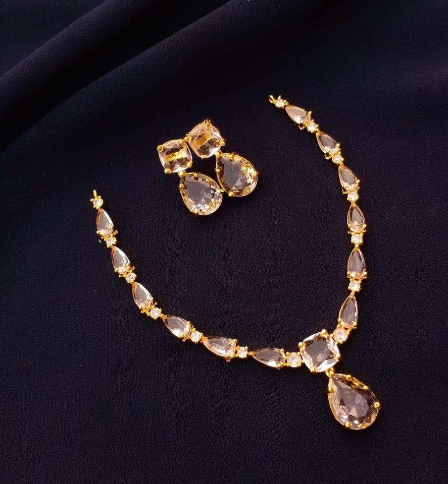 Elegant Gold Plated Fancy Necklace Set with Semi Precious Stones for Women