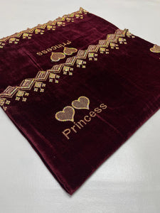 Luxurious Maroon Velvet Shawl with Exquisite Embroidered Border