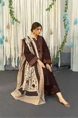 3 Pcs Women's Unstitched Embroidered Suit