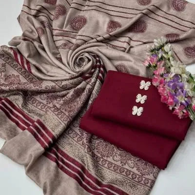 3 Pcs Women's Unstitched Plain Suit